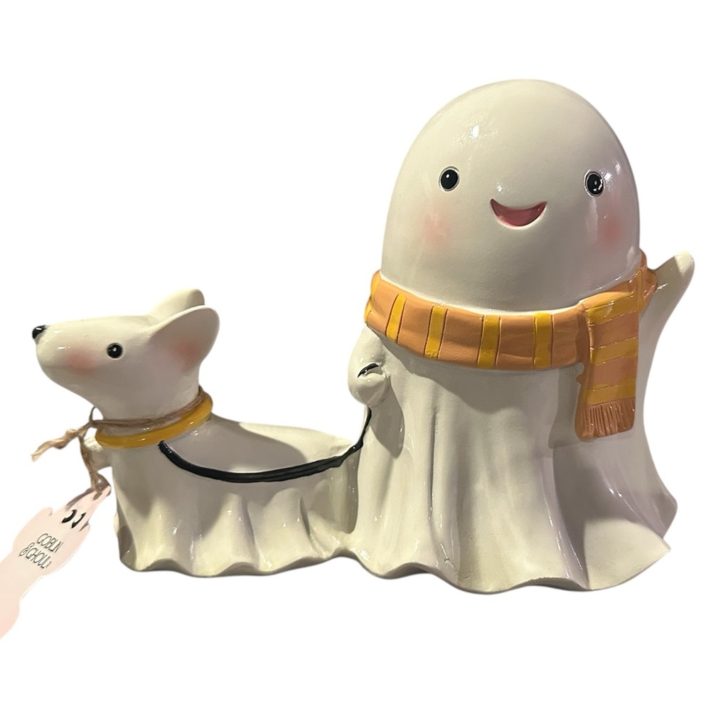 Viral Waving Scarf Ghost and Dog Figurine